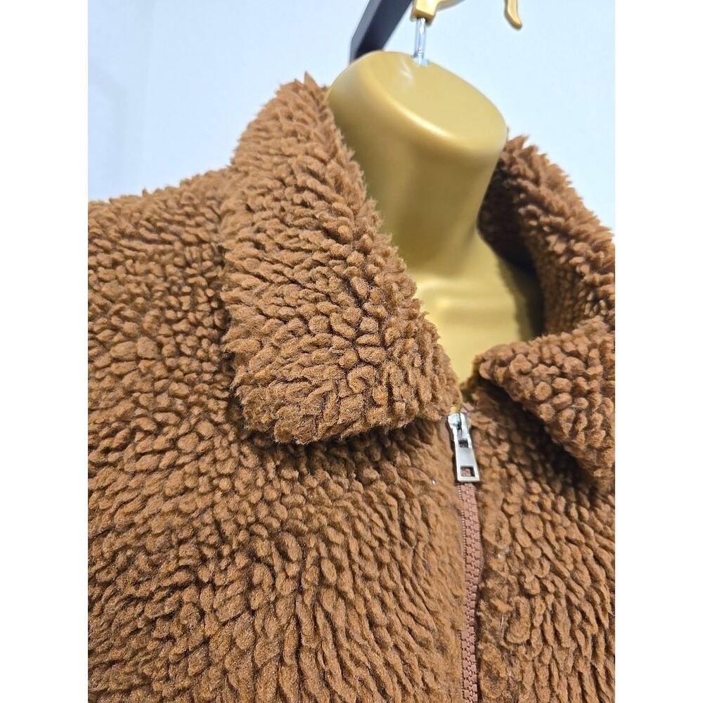 Ci Sono Faux Fur Teddy Bomber Jacket Womens Large Brown Pockets Cozy Y2K Fuzzy